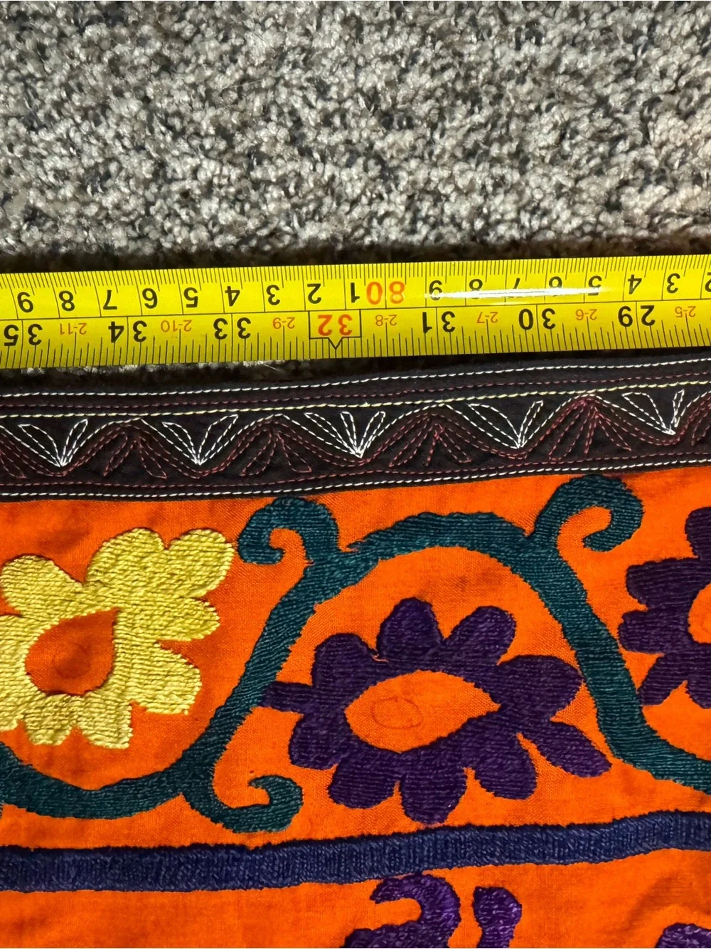 Set of 5 Vintage Uzbek Suzani Hand-Embroidered Panels - Orange Boho Wall Art